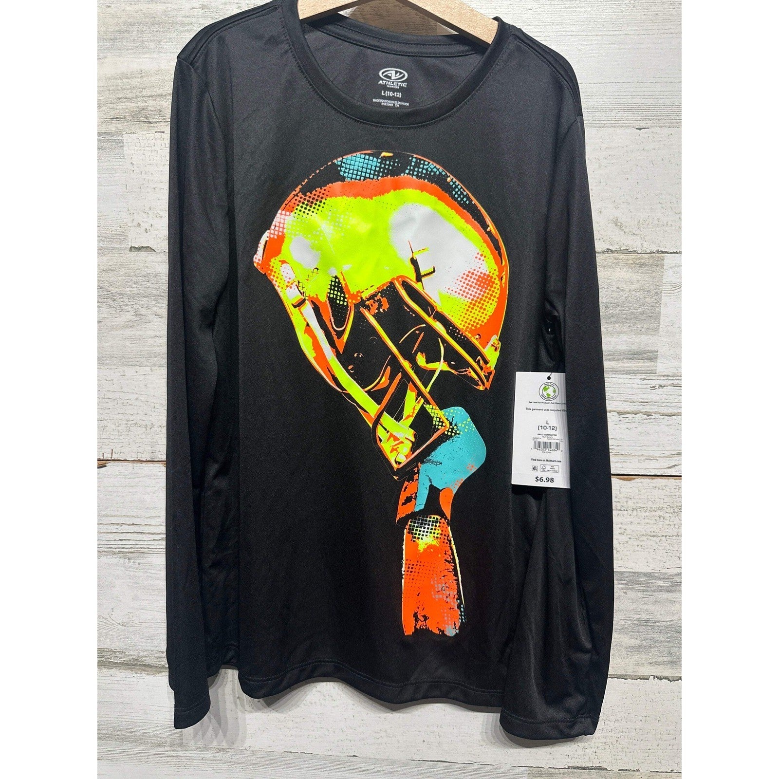 Athletic Works Graphic Tee Boys Large Black Football Helmet NWT0