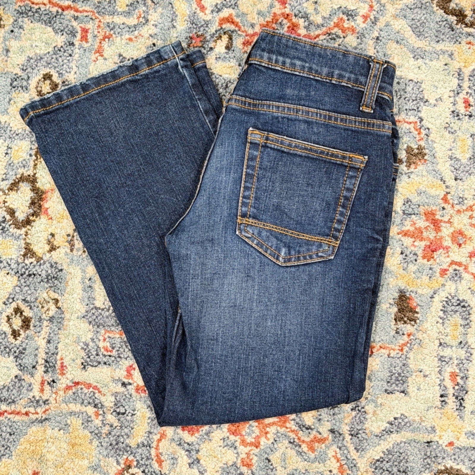 Cat & Jack Bootcut Jeans Boys 7 Dark Wash Adjustable Waist Stretch EUC0