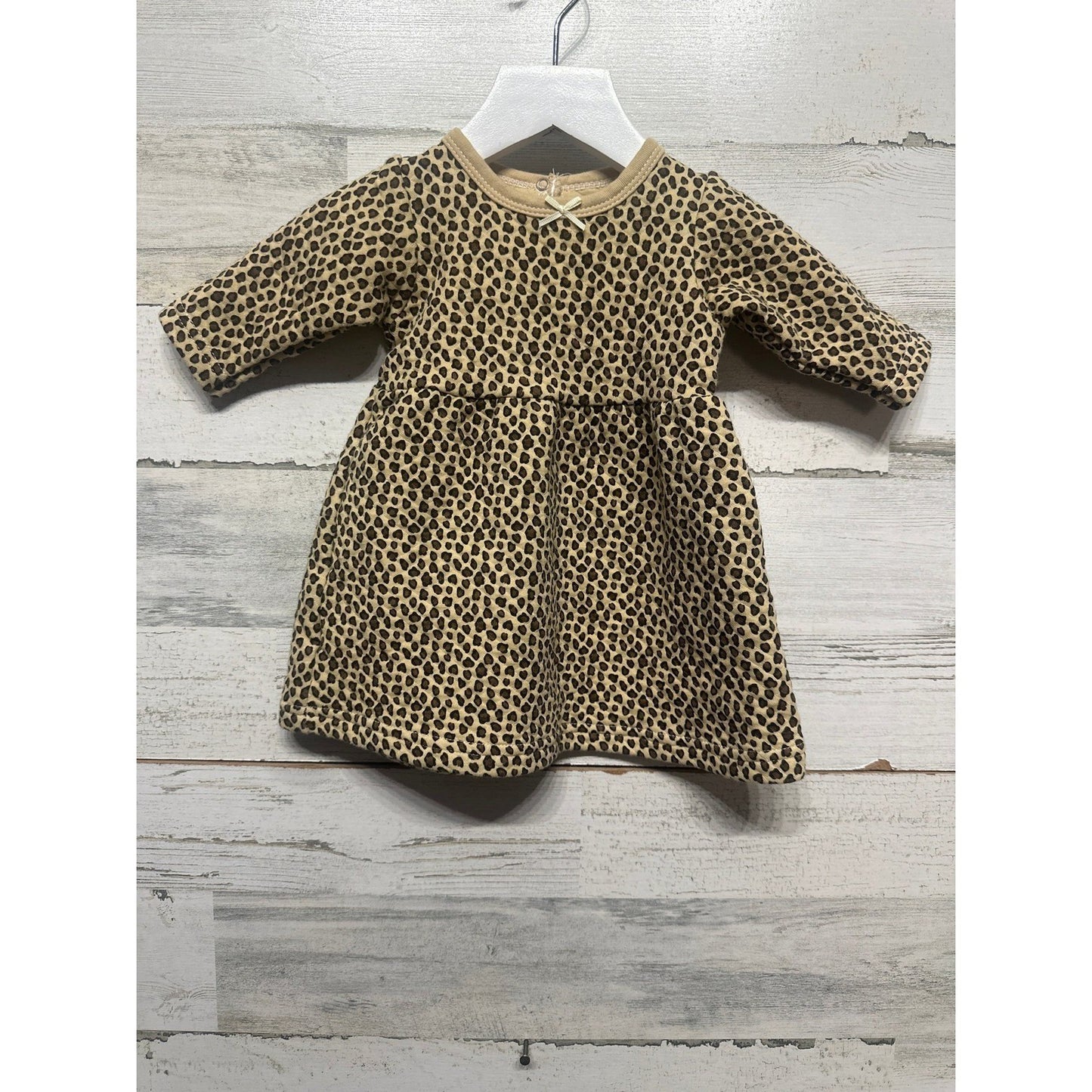 HB Leopard Quilted Dress Girls 3-6M Tan Brown Animal Print EUC0