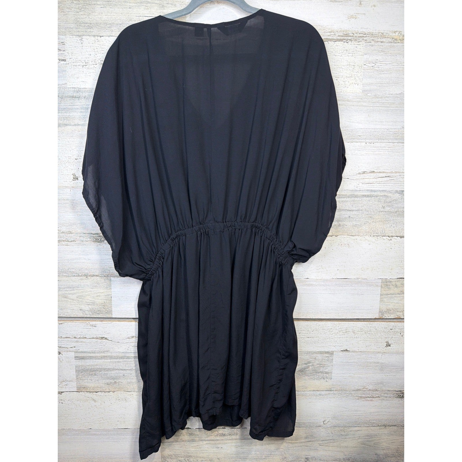 Lands End Swim Cover-up Women M/L Black Modal Drawstring Kaftan Beach EUC2