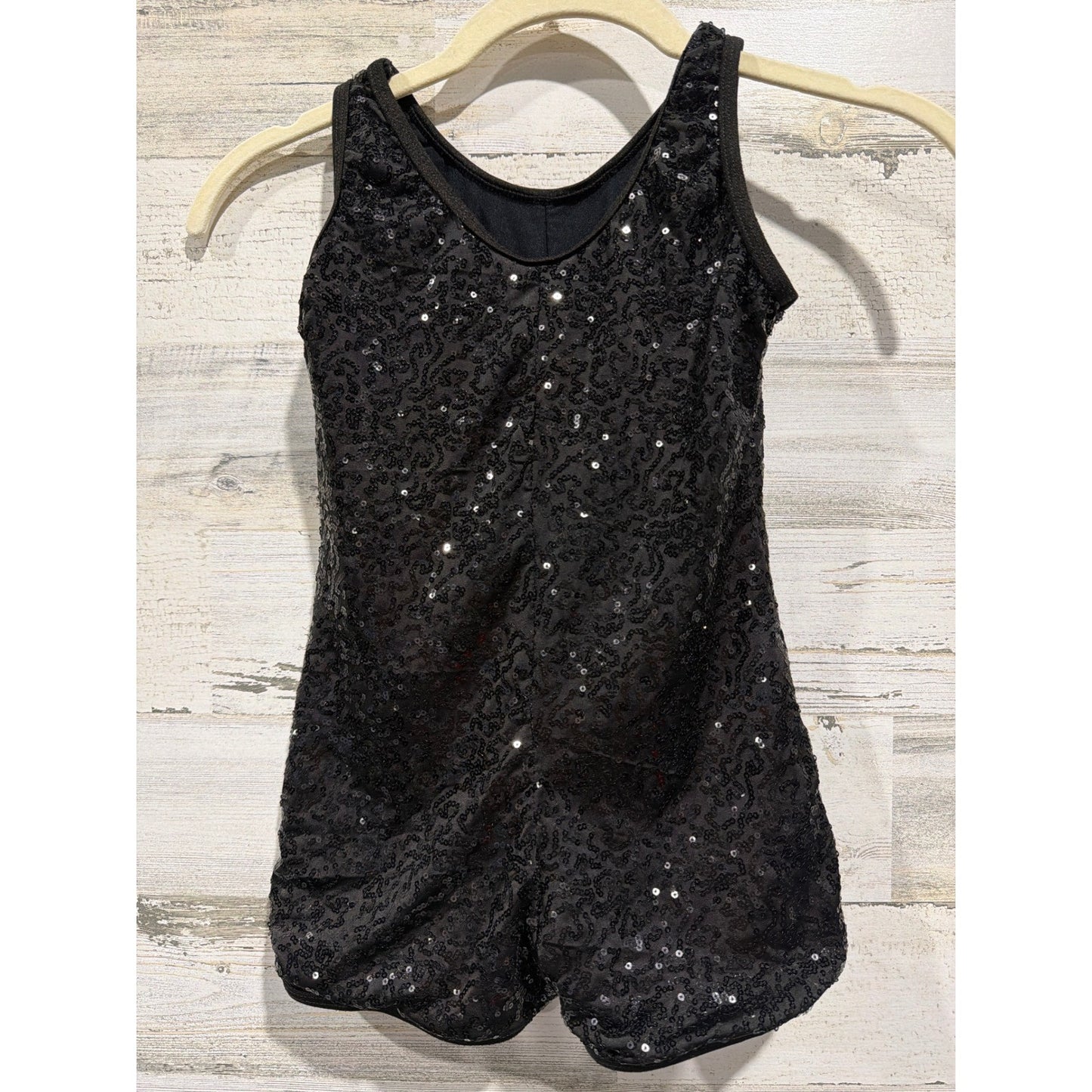 Revolution Dancewear Romper Girls MC Black Sequin Sleeveless Performance EUC2