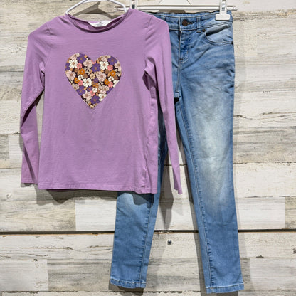 H&M Shirt and Wonder Nation Bundle Girls 8 Purple Floral Heart Casual0