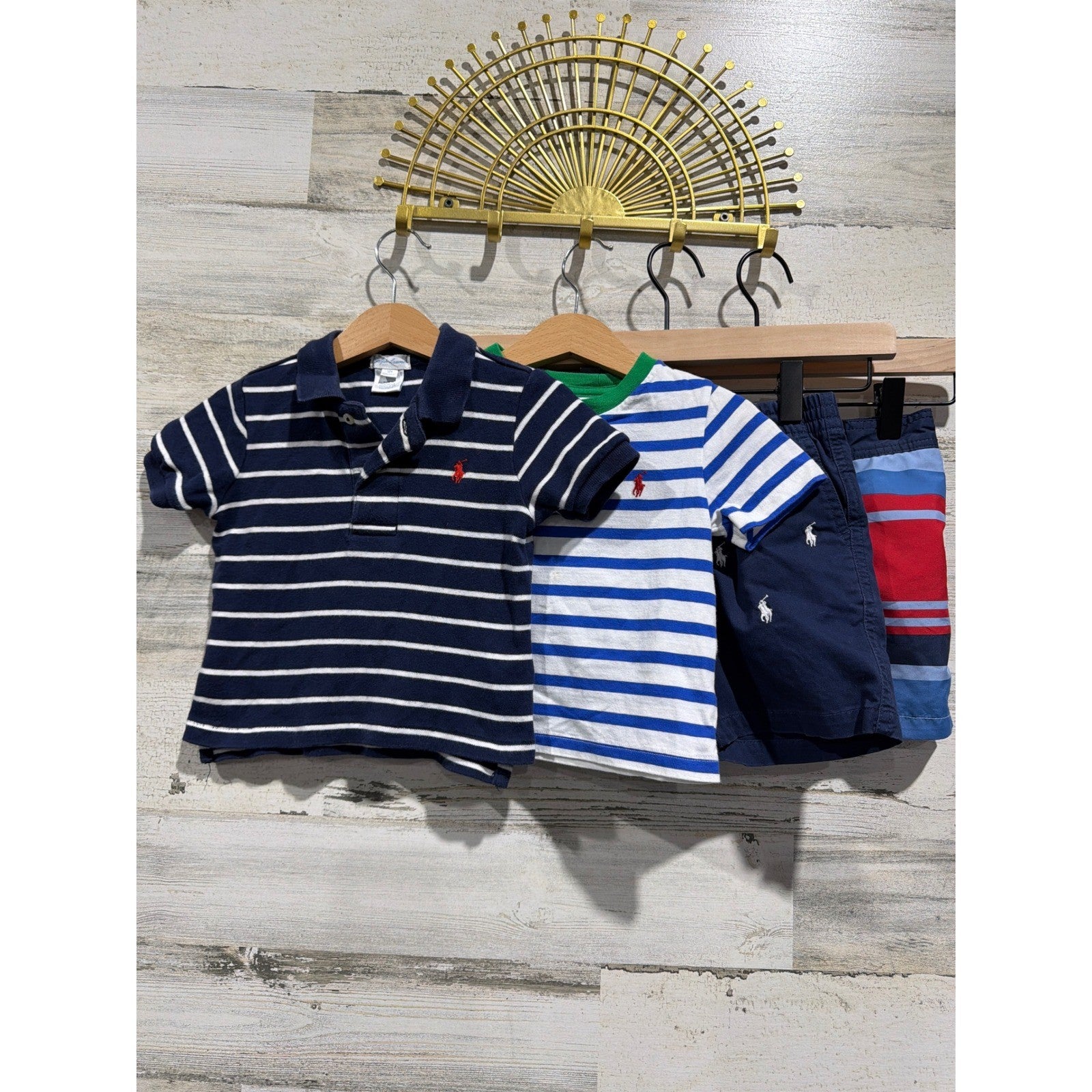 Ralph Lauren Bundle Boys 18-24M Blue Striped Polo Shorts Swim Trunks Preppy EUC0