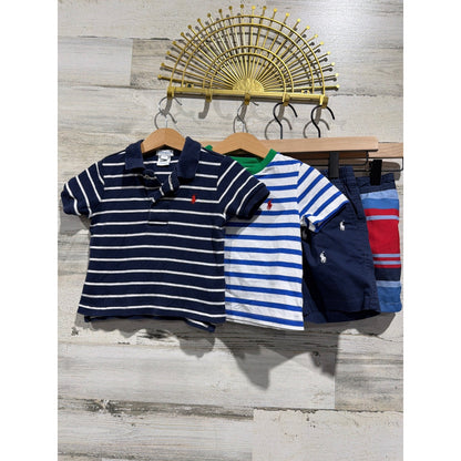 Ralph Lauren Bundle Boys 18-24M Blue Striped Polo Shorts Swim Trunks Preppy EUC0