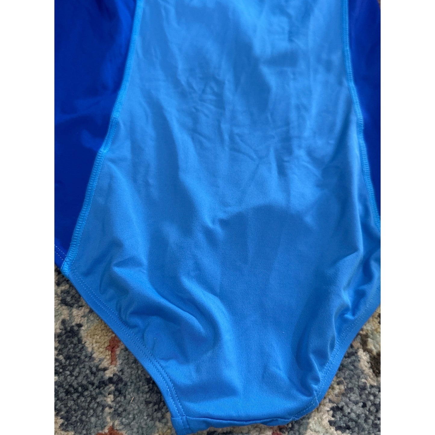 Lands' End Rash Guard Swimsuit Girls 14 Blue Pink Colorblock EUC4