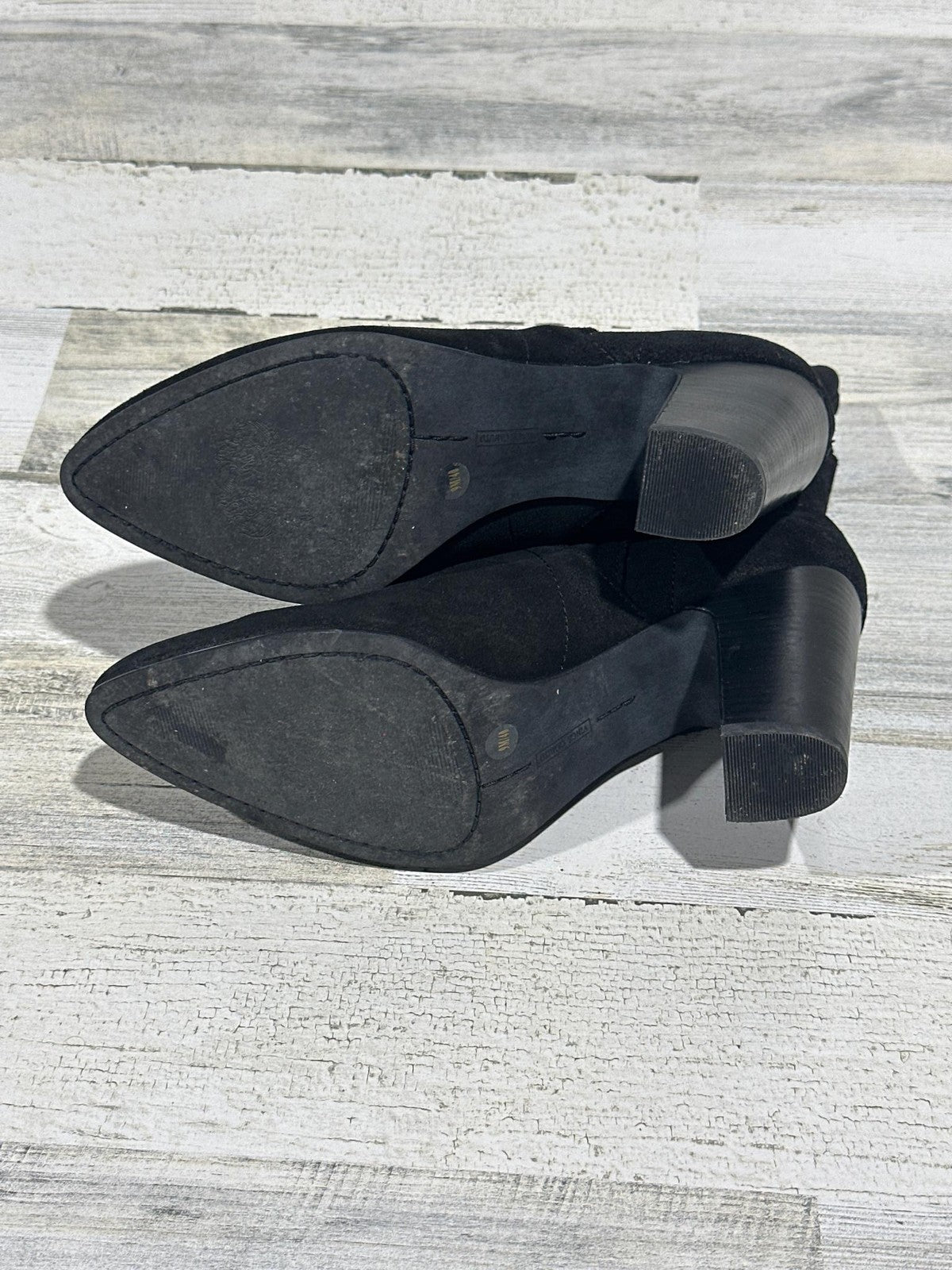 Vince Camuto Ankle Boots Womens 9M Black Suede Pointed Toe Block Heel EUC2