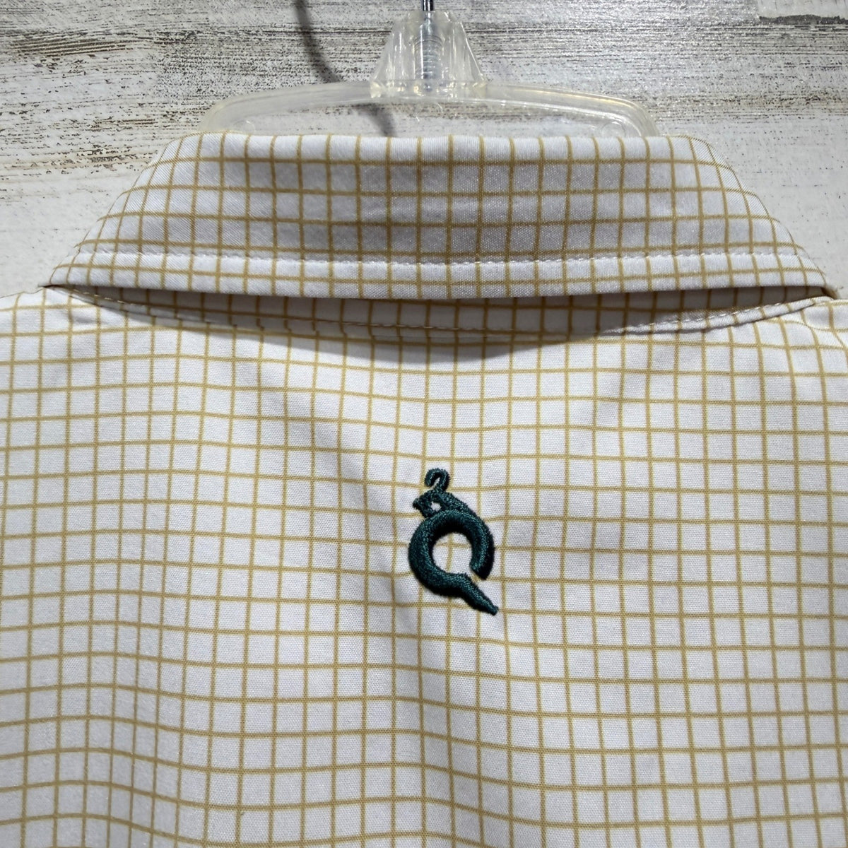 Blue Quail Guayabera Shirt Boys 7 Tan Check UPF 50+ Performance EUC4