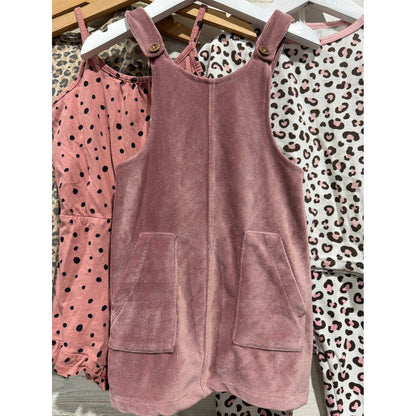 Jessica Simpson H&M Bundle Girls 2T Pink Leopard Corduroy Pinafore Pajamas EUC1