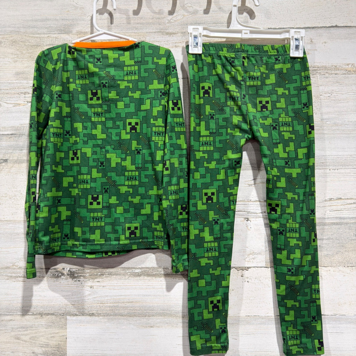 Minecraft Pajama Set Boys Small Green Creeper Pixel Thermal EUC3