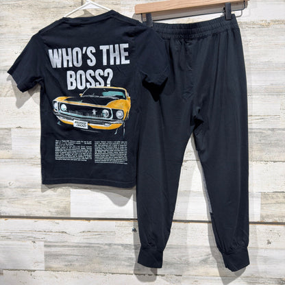 Abercrombie Kids Mustang Boss 302 T-Shirt Jogger Set Boys 9/10 Black Grey7