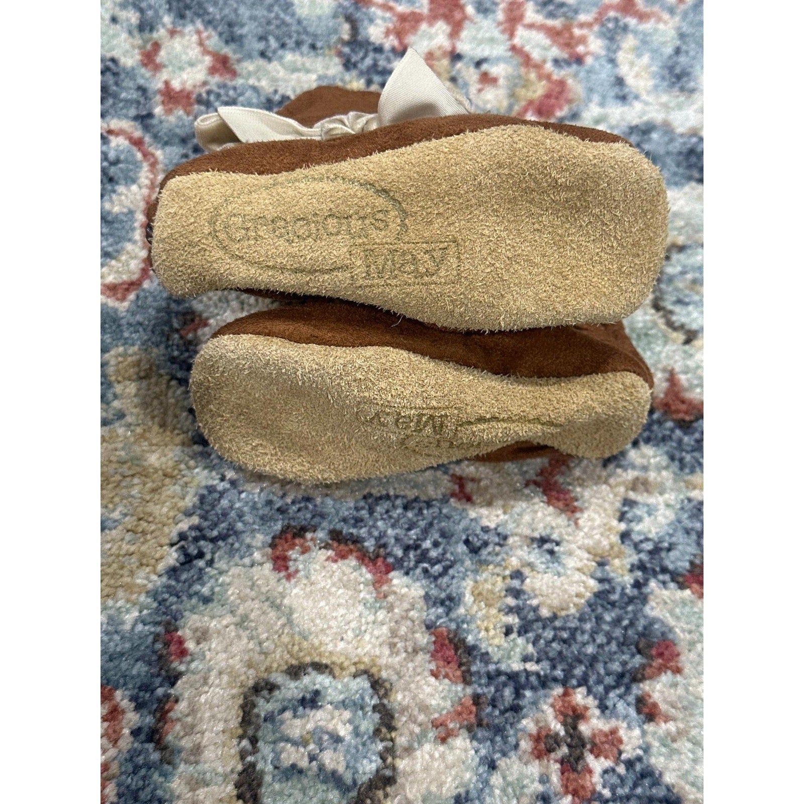 Gracious May Boots Girls 12-18m Brown Velvet Bow Slouchy Suede Soft Sole3