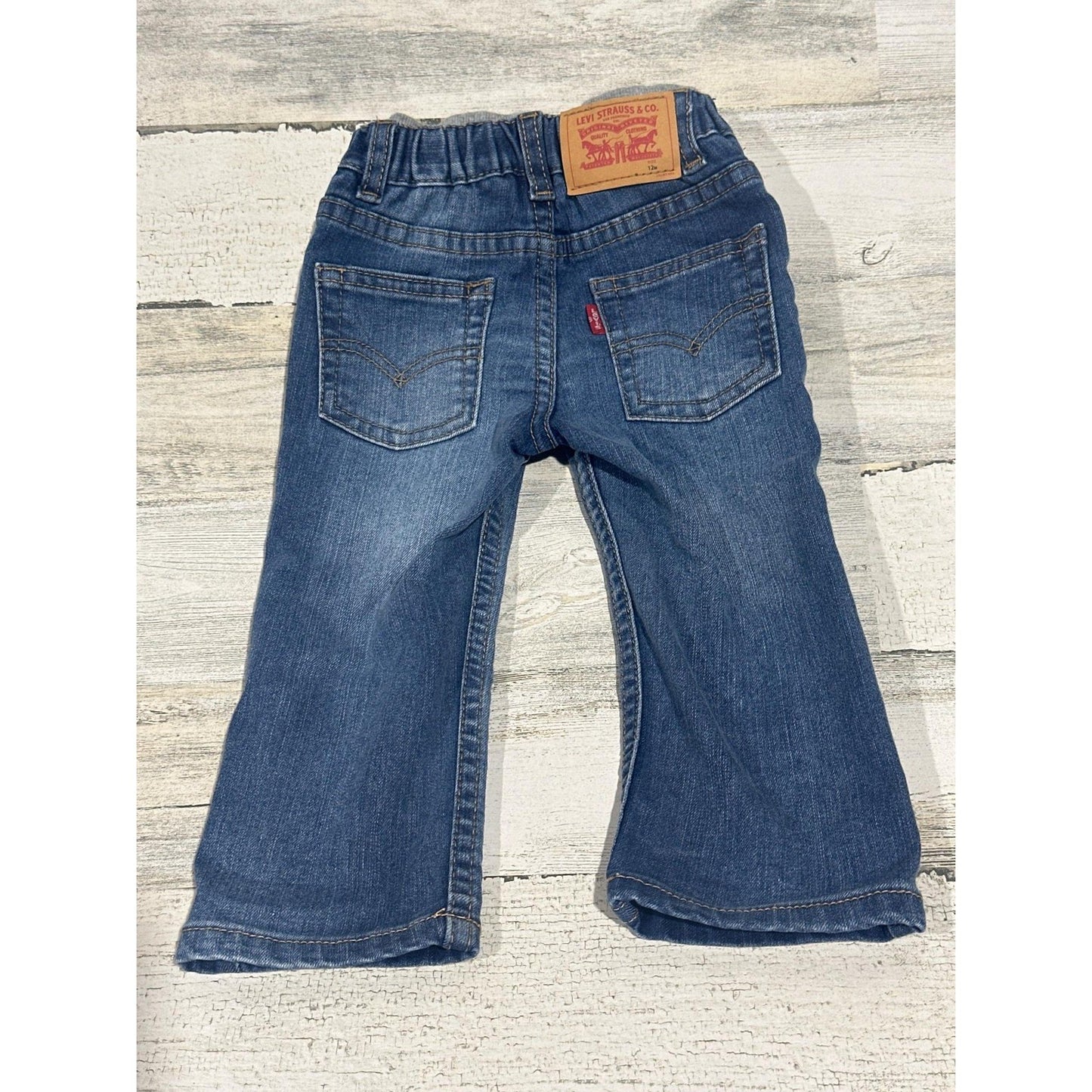 Levi's 514 Straight Jeans Kids 12M Blue Distressed Elastic Waist GUC3