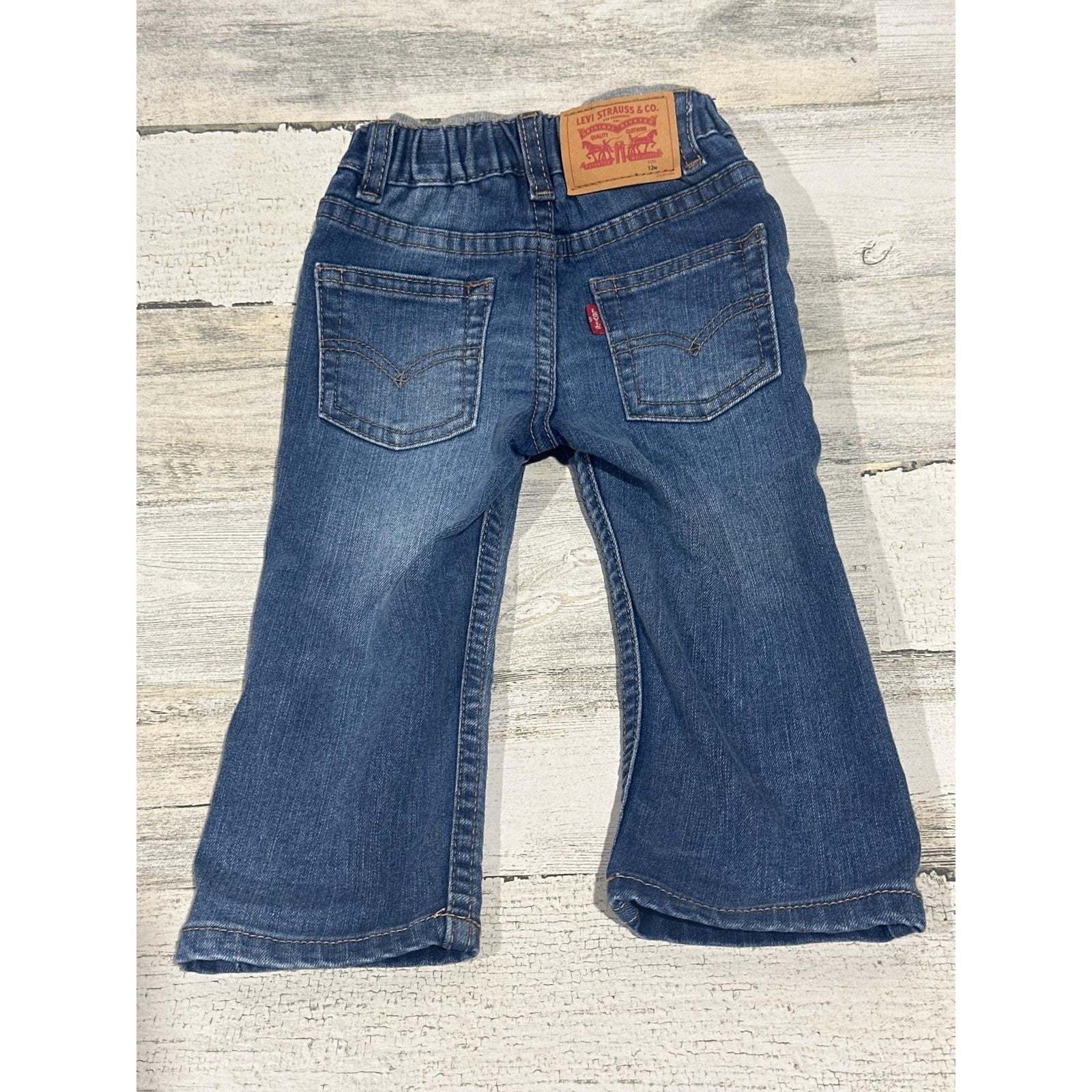 Levi's 514 Straight Jeans Kids 12M Blue Distressed Elastic Waist GUC3