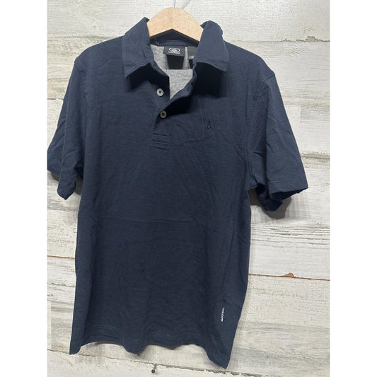 Volcom Polo Shirt Boys Size 8 Navy Blue Short Sleeve Skater EUC0