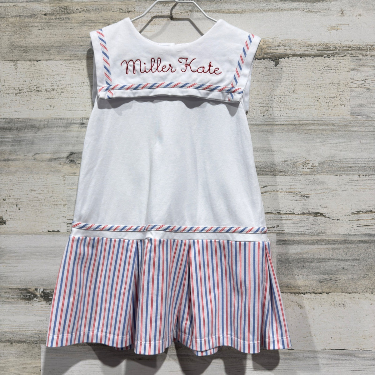Lullaby Set Sailor Dress Girls 5 White Red Blue Striped Cotton Preppy Flawed*0