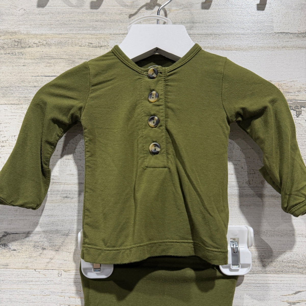Lou Lou and Company Henley Set Kids Newborn Olive Green Ribbed Boho EUC1