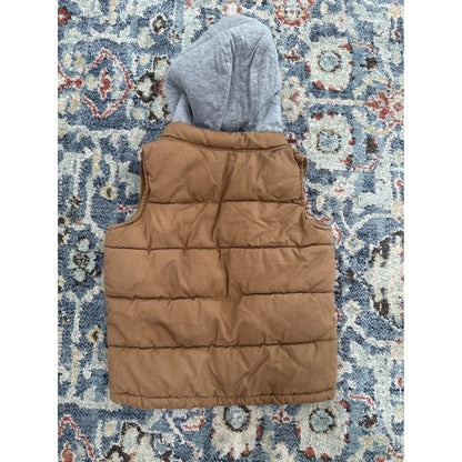 Old Navy Puffer Vest Boys 5T Brown Sherpa Lined Hooded Quilted EUC4