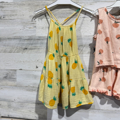Jessica Simpson Cat Jack Dress & Short Set Girls 4T Yellow Peach Cotton Flawed*6