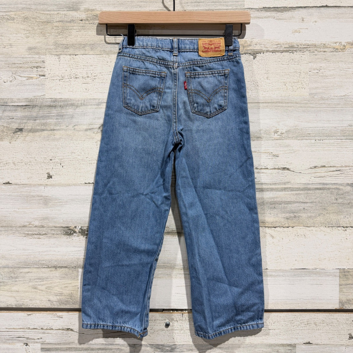 Levi Wide Leg Jeans Girls Size 6 Blue 100% Cotton Distressed Rainbow Boho 90s4