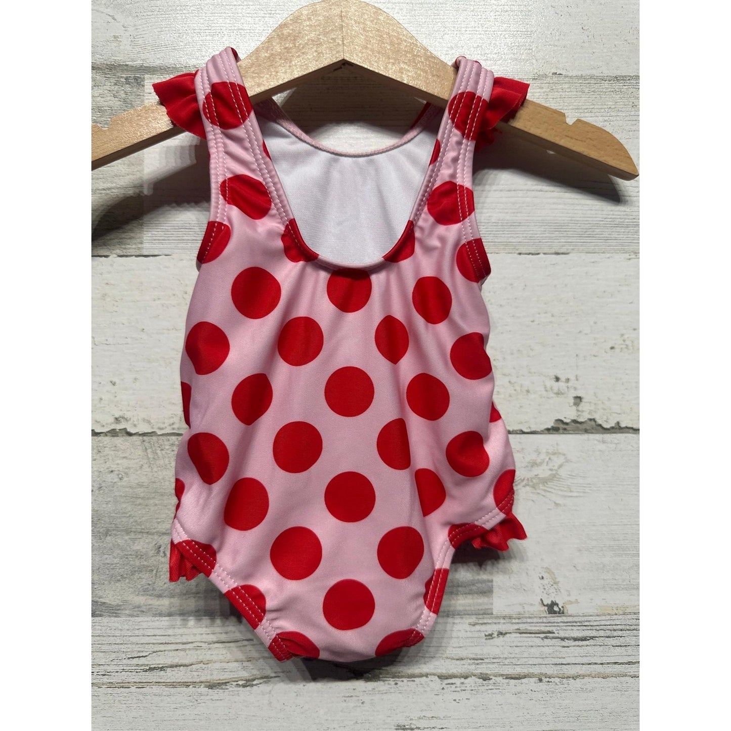 Disney Swimsuit Girls 3M Pink Red Polka Dot Minnie Mouse Ruffle EUC1