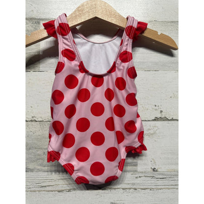 Disney Swimsuit Girls 3M Pink Red Polka Dot Minnie Mouse Ruffle EUC1