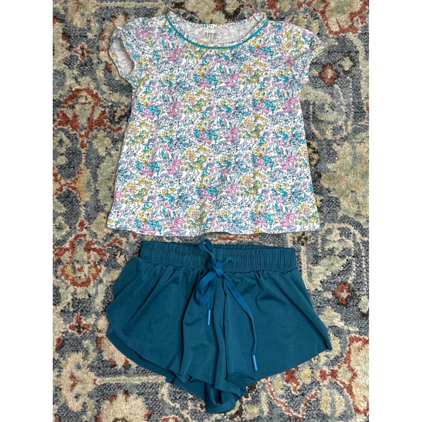 Uniqlo (110) Liberty London Top Girls XS Teal Shorts Outfit Fits Like 4/50
