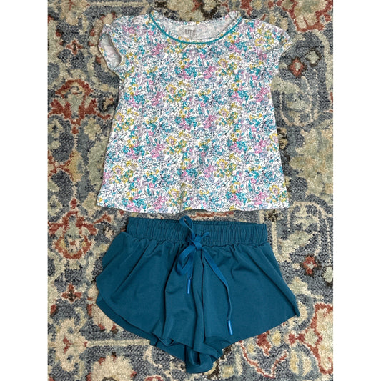 Uniqlo (110) Liberty London Top Girls XS Teal Shorts Outfit Fits Like 4/50