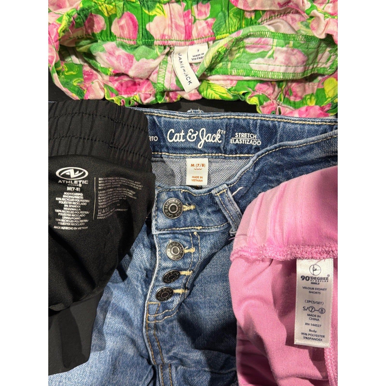 Janie and Jack Cat & Jack Girls 7/8 Shorts Bundle Athletic Pink Black Denim EUC5