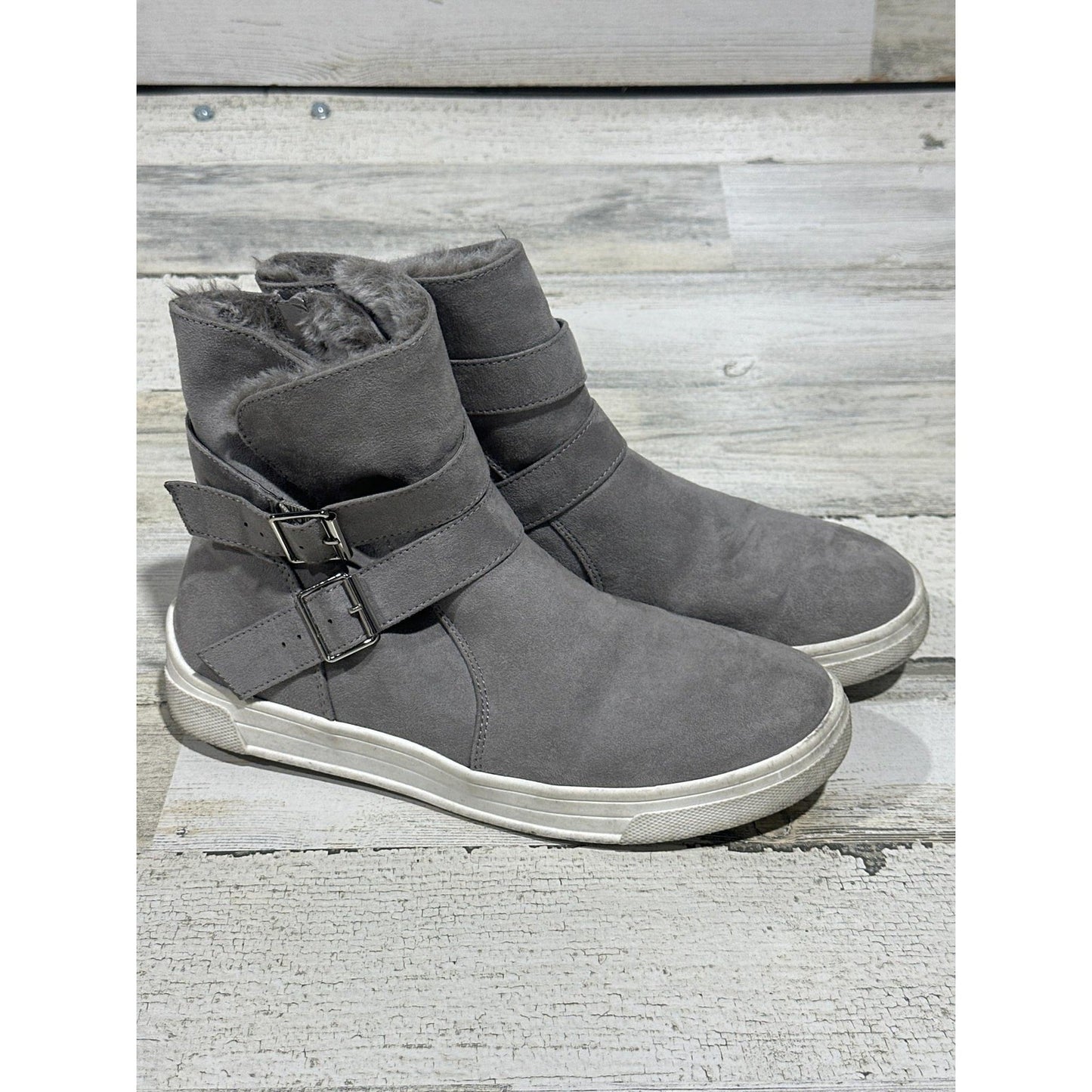 Target Cat & Jack Boots Girls 5 Gray Faux Fur Moto Sneaker Boots0