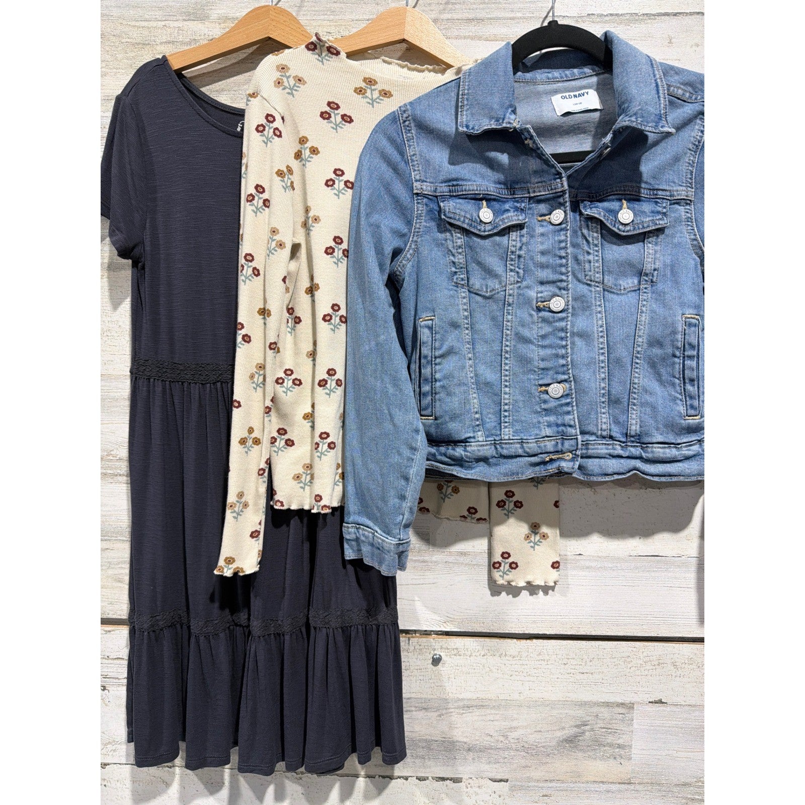 Art Class Little Co Old Navy Bundle Girls 10/12 Gray Blue Floral Denim EUC0