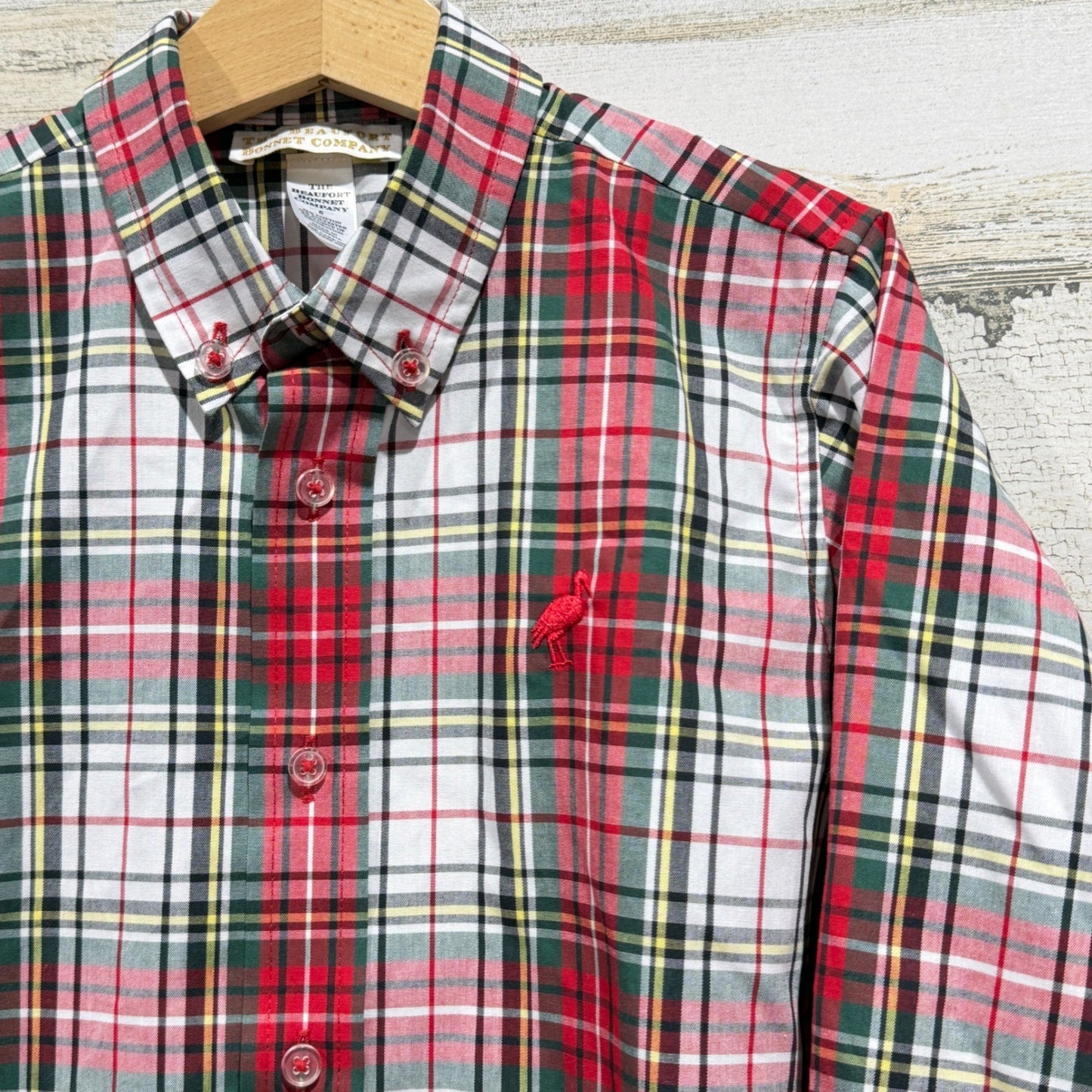TBBC Button Down Shirt Boys 6 Red Plaid Tartan Preppy Holiday EUC1