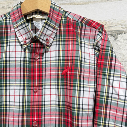 TBBC Button Down Shirt Boys 6 Red Plaid Tartan Preppy Holiday EUC1