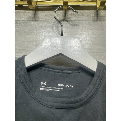 Under Armour Project Rock T-Shirt Boys Small Gray Brahma Bull Graphic GUC2