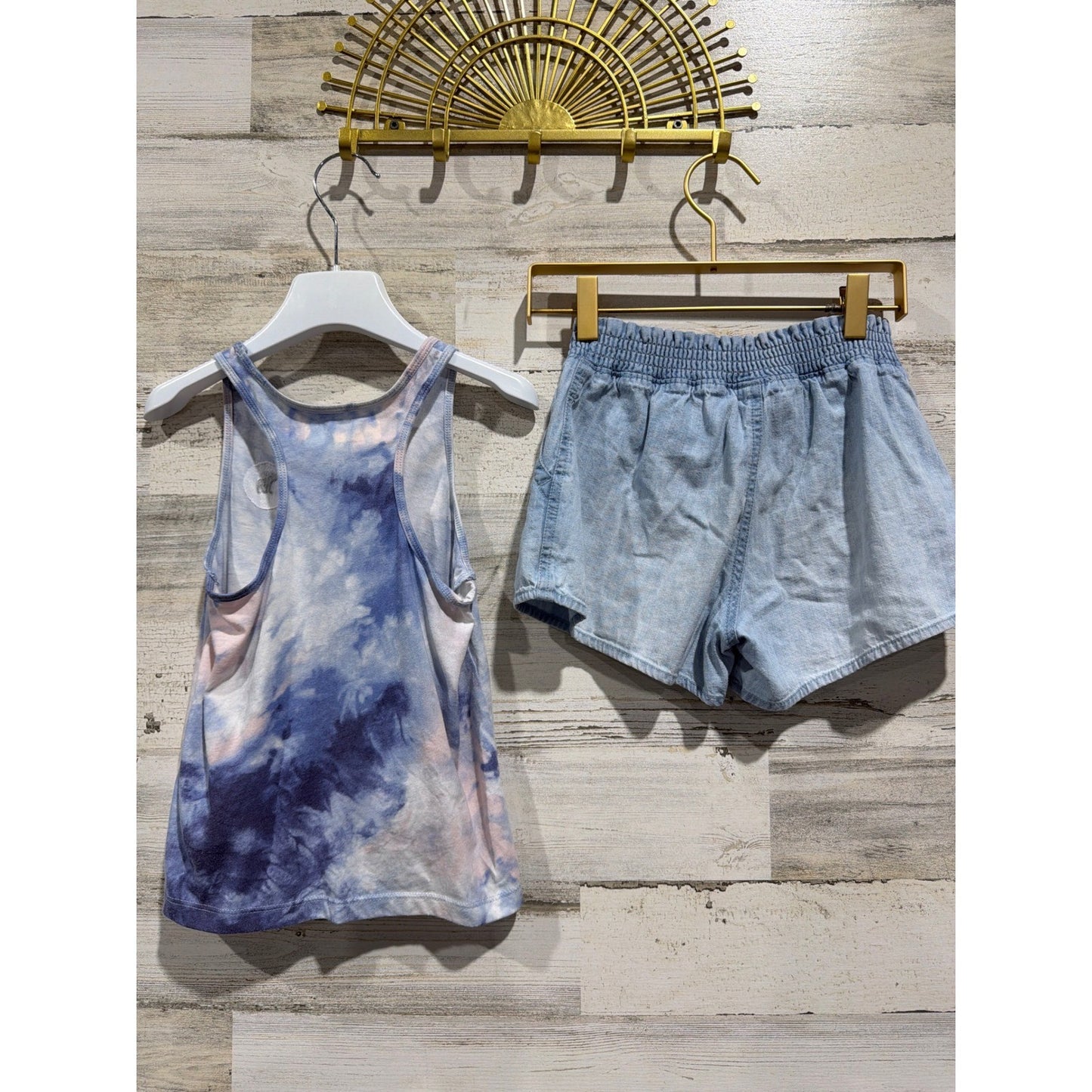 Abercrombie Tank Shorts Set Girls 7/8 Blue Tie Dye Knot Front Summer EUC4