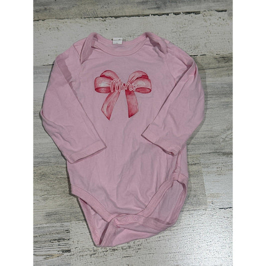 Mini Bodysuit Girls 12-18M Pink Bow Graphic Long Sleeve EUC0