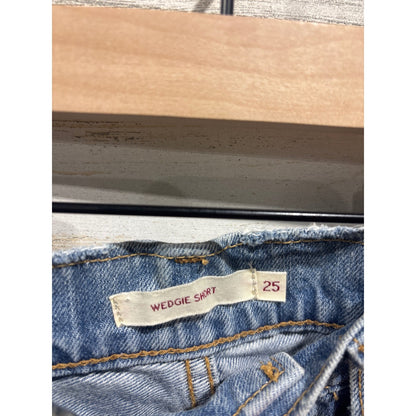 Levi's Wedgie Jean Shorts Women 25 Blue Distressed Denim High Rise EUC1