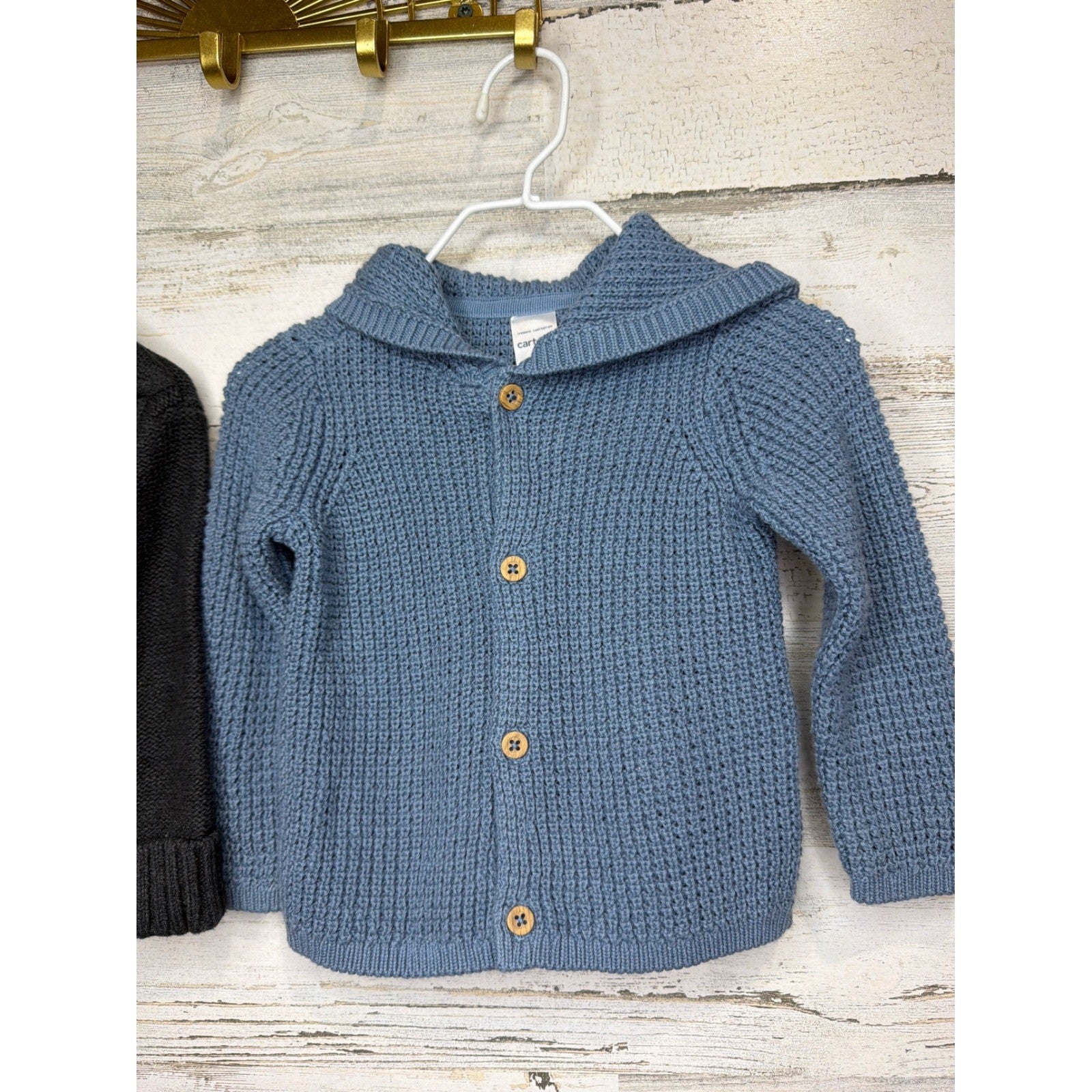Okie Dokie Carter's Cardigan Sweaters Boys 9M Black Blue Knit GrandpaCore EUC2