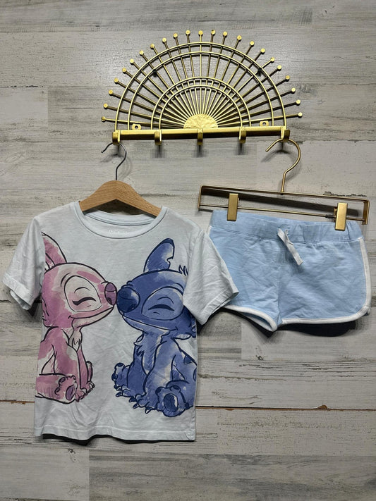 Disney Stitch Angel Outfit Girls 4/5 Blue Pink Graphic Tee Shorts GUC0