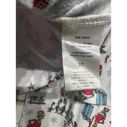 Dr Seuss The Grinch Pajama Set Girls 3T White Red Fleece 2pc EUC3