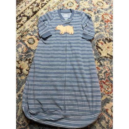 Carter's Fleece Wearable Blanket Boys 9-12M Blue Striped Bear Cabin EUC0