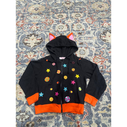 Michael Simon Hoodie Girls Size 5 Black Orange Cat Ear Star Candy Applique EUC0
