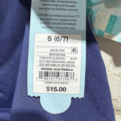 Cat & Jack Art Class Swim Set Boys S 6/7 Navy Teal Checkered Modern2