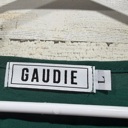 Gaudie V-Neck Blouse Women Large Green Puff Sleeve Career Office EUC1