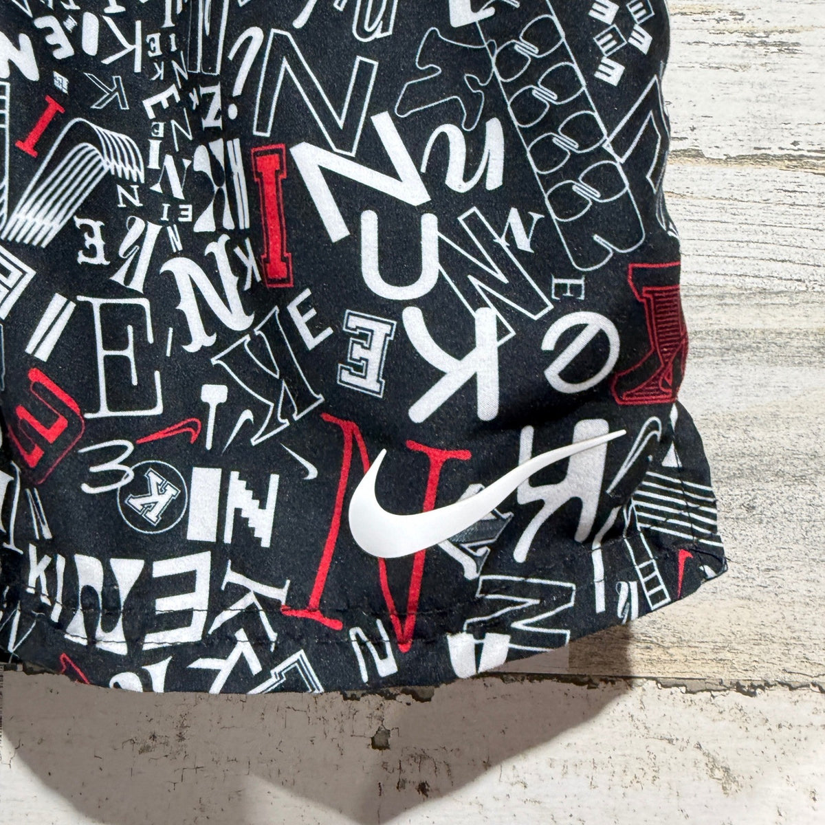 Nike All Over Logo Print Shorts Men Small Black Polyester Streetwear Flawed*1