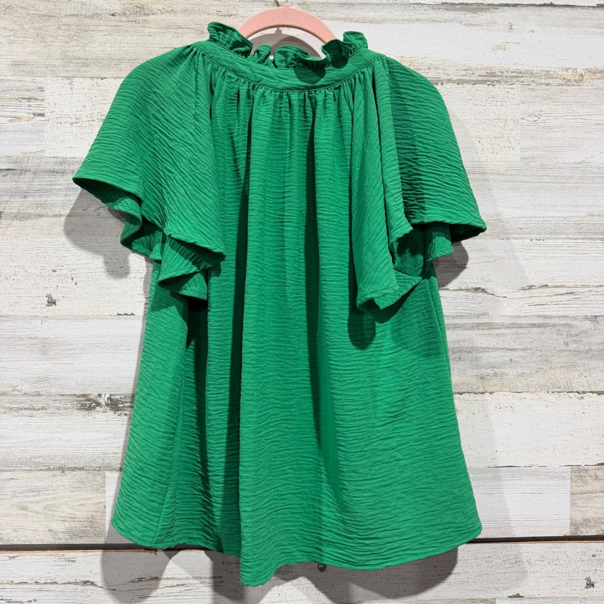 Shop The Mint Ruffle Neck Blouse Womens M Green Polyester Textured Preppy EUC3