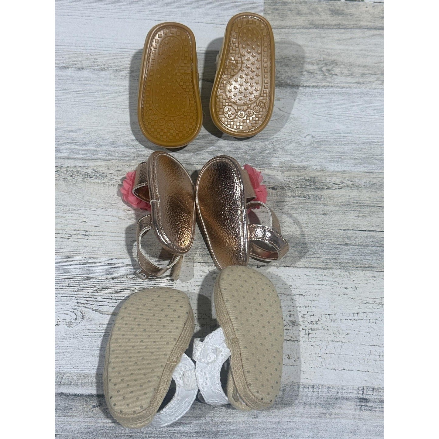 Sandals Bundle Girls 3-6m Gold Rose Gold White Floral Lace EUC1