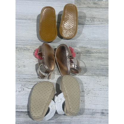 Sandals Bundle Girls 3-6m Gold Rose Gold White Floral Lace EUC1