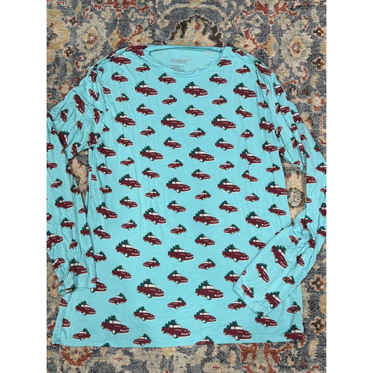 Kickee Pants Long Sleeve Shirt Adult XL Blue Red Truck Christmas Bamboo EUC0