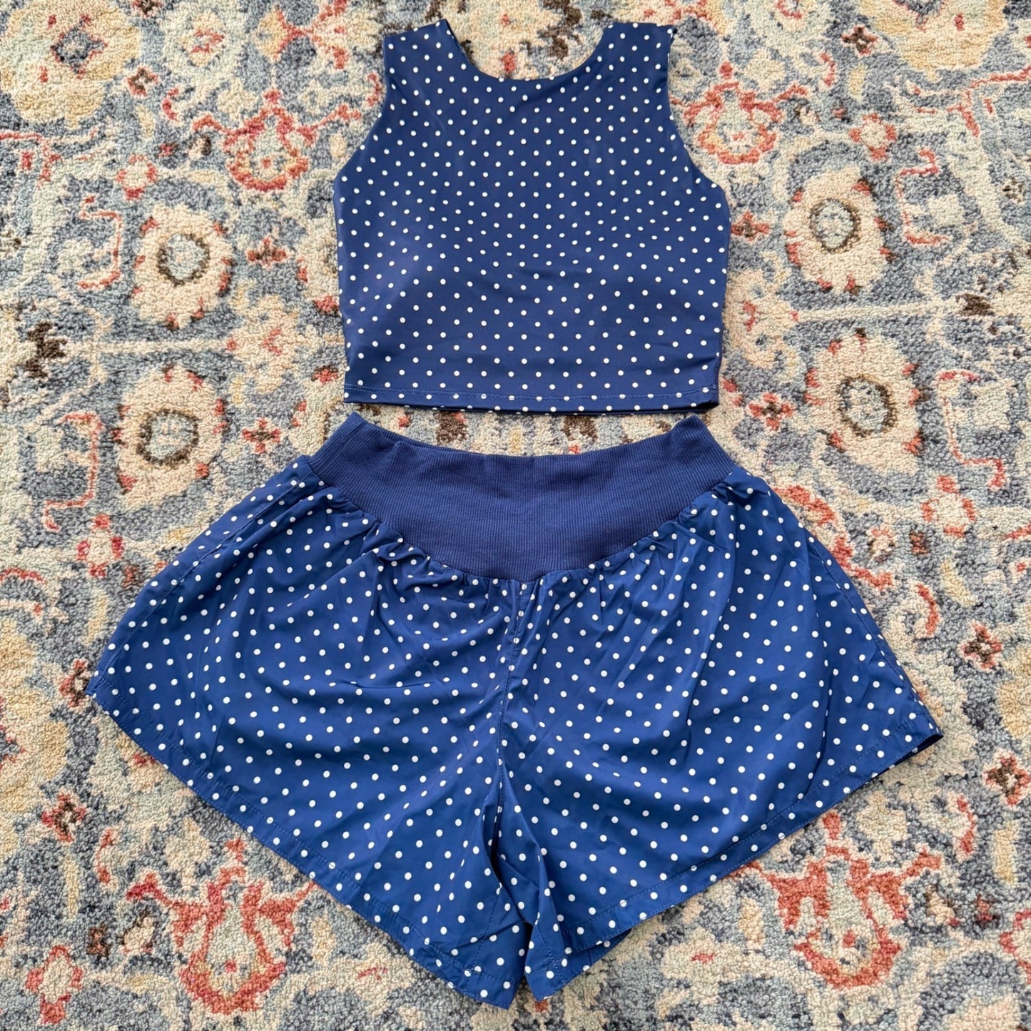 Shop The Mint Shorts Set Girls 12/14 Navy Polka Dot Activewear Athleisure EUC0