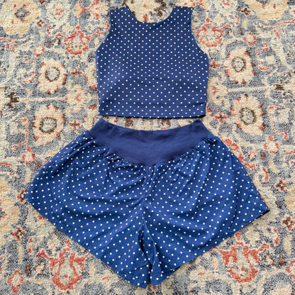 Shop The Mint Shorts Set Girls 12/14 Navy Polka Dot Activewear Athleisure EUC0